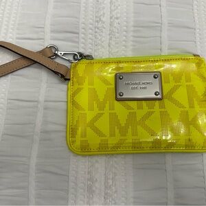 Michael Kors Neon Yellow Wristlet with Tan Strap